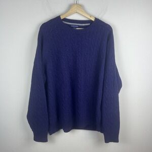 Lands End Merino Wool Sweater Mens XL Blue Cable Knit‎ Pullover